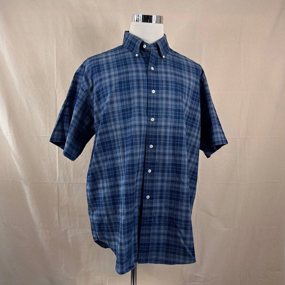 Polo Ralph Lauren XL Blake Button Down Shirt Blue Plaid Short Sleeve Cotton Mens